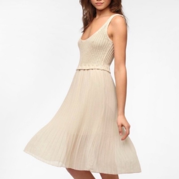 Margot Cream Crochet Top Dress with Pleated Bohemian Sheer Bottom Small - Picture 1 of 12